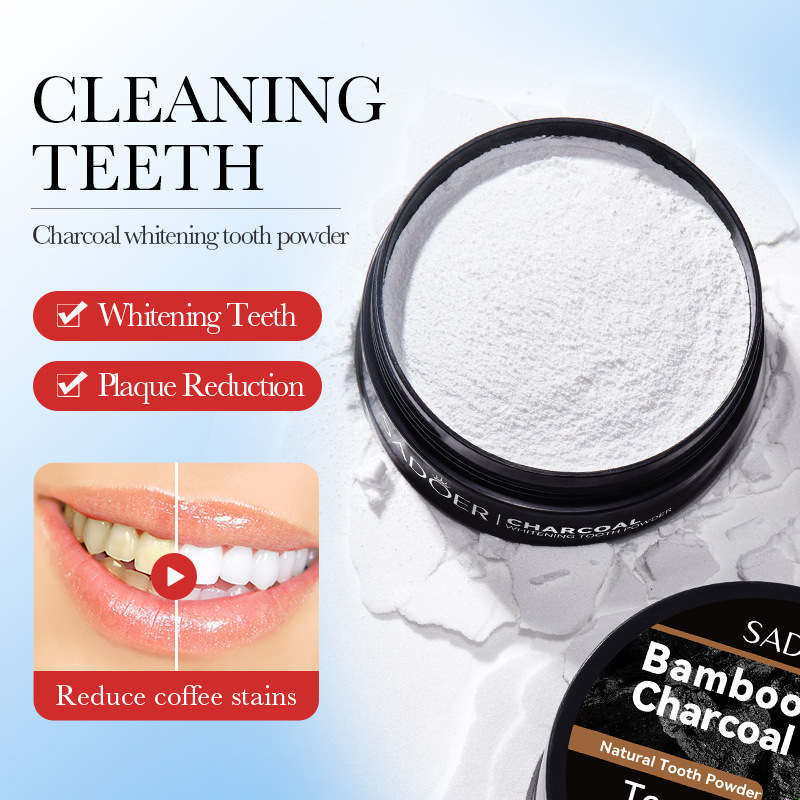 Bubuk pemutih gigi 60g, pasta  - Teeth Whitening Charcoal ulasan dan harga