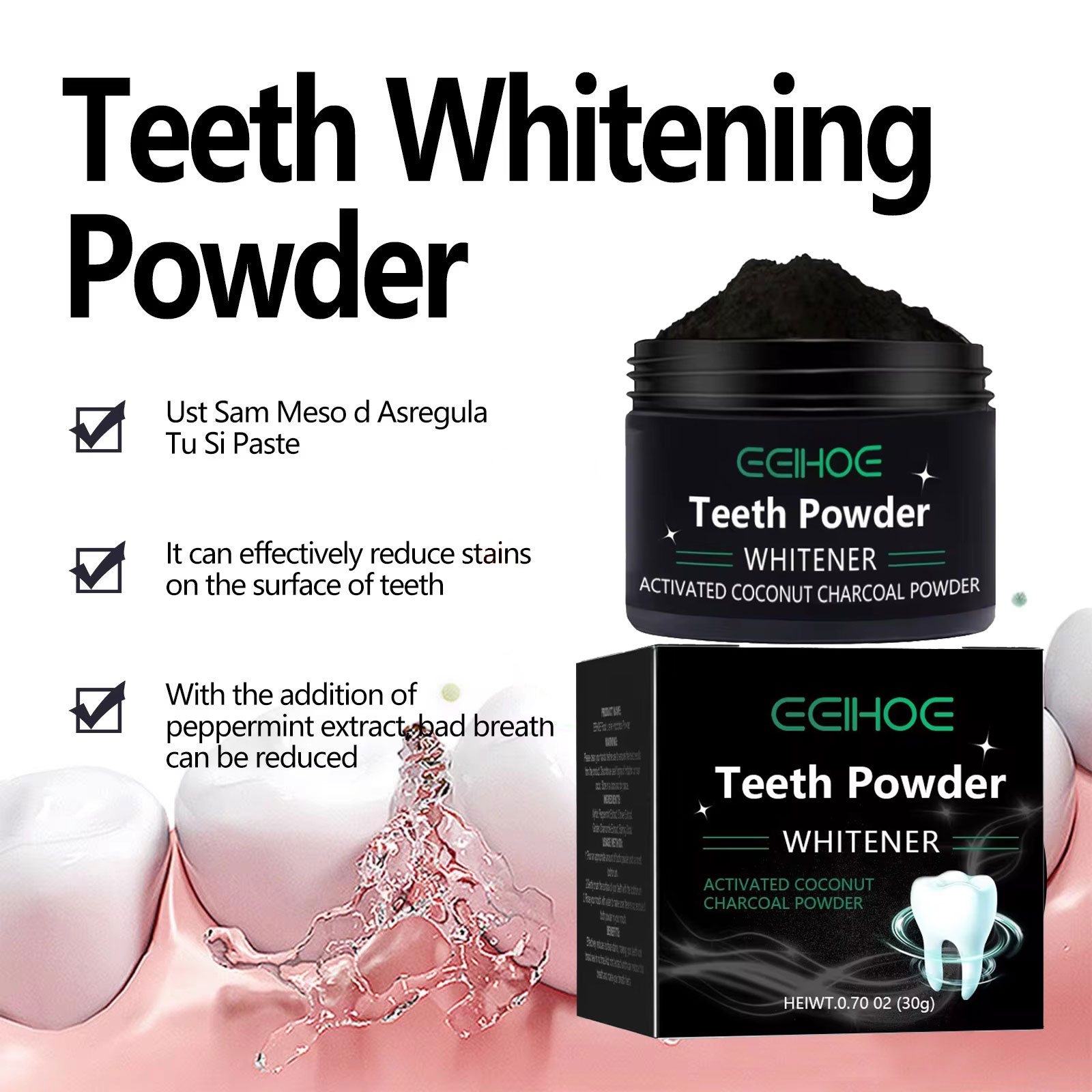 Bubuk Arang EELHOE untuk Produ - Teeth Whitening Charcoal ulasan dan harga